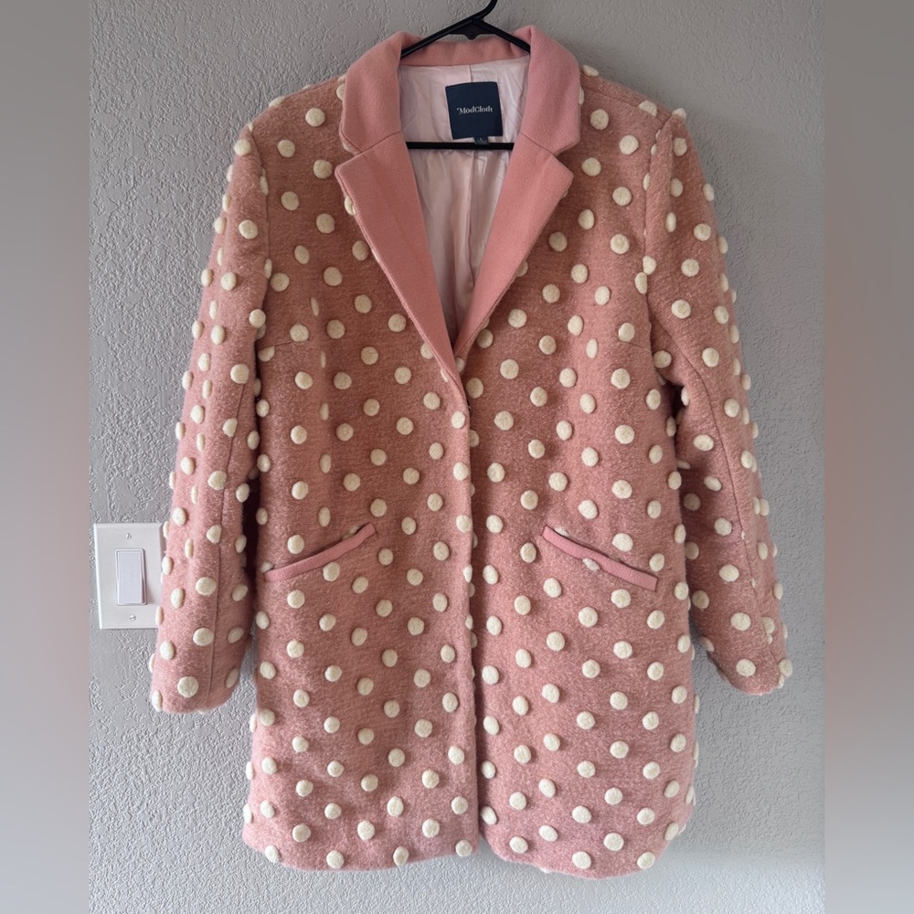 Modcloth Pink Polka Dot Coat